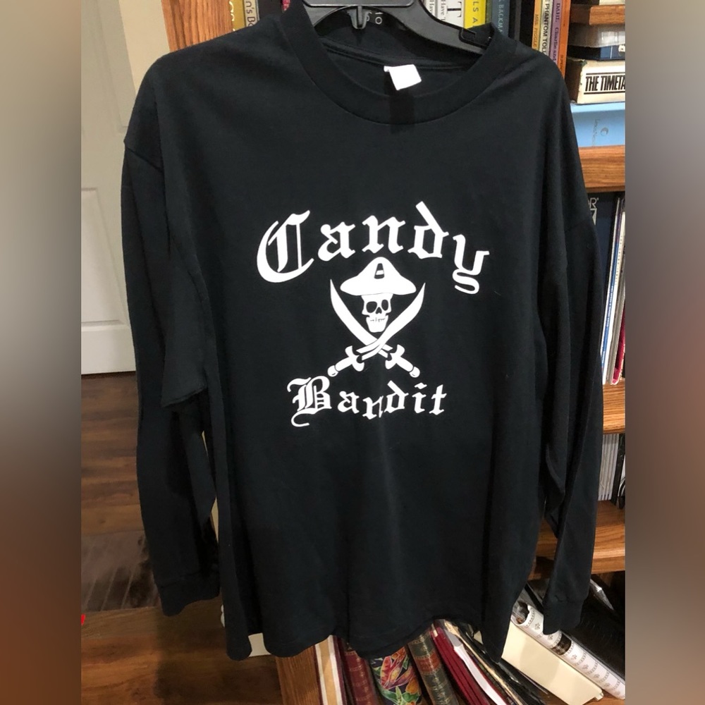 Novelty “Candy Bandit” long sleeved black T-shirt, size XL